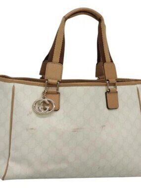 GUCCI GG Supreme Tote Bag PVC Outlet White Gold 264216 Auth MY141